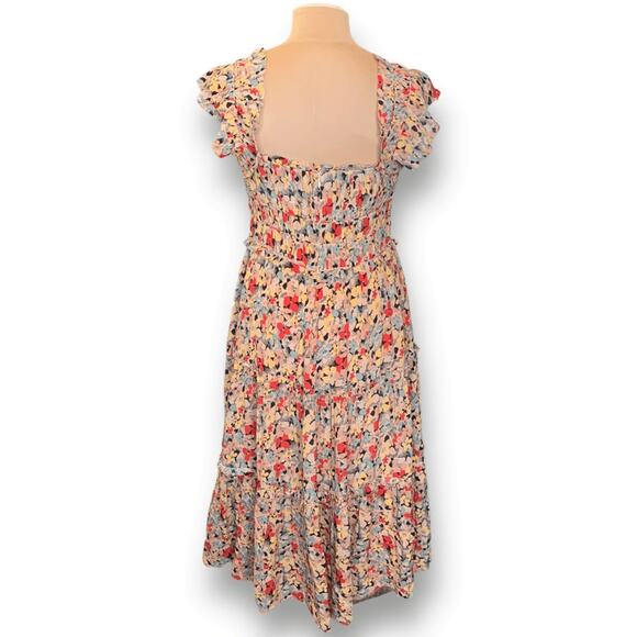 Sea New York Ensley Flutter Sleeve Silk Floral Midi Dress Yellow Ruffle Large - Picture 8 of 15